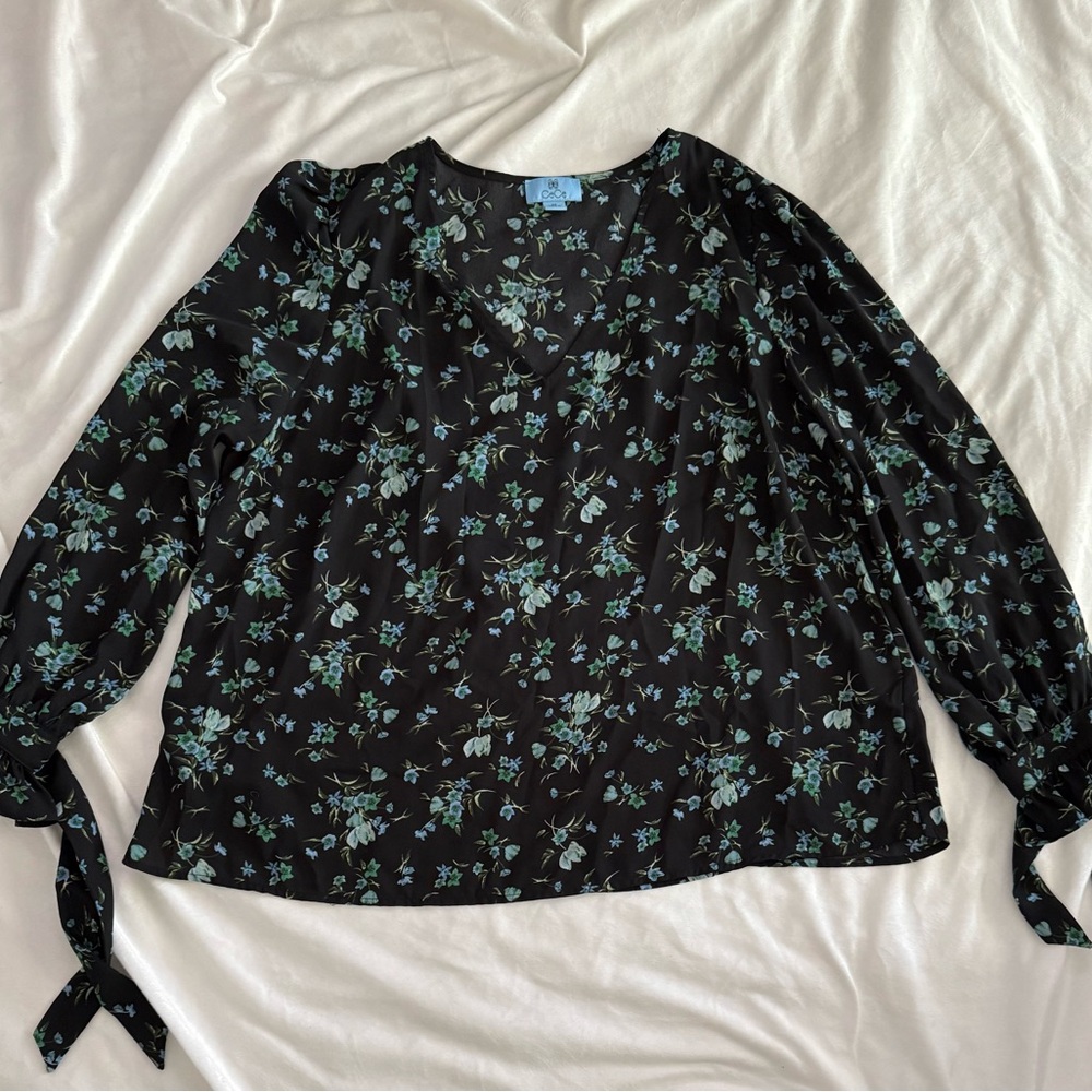 Plus size 2XL CeCe Floral Black Blouse